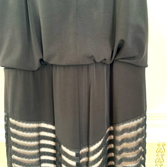 London Times Maxi Dress Chevron Halter 8 Black Stretch Burnout Blouson Waist - Picture 9 of 12
